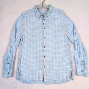 Carbon 2 Cobalt Linen Cotton Blend Plaid Shirt Men's Sz L .